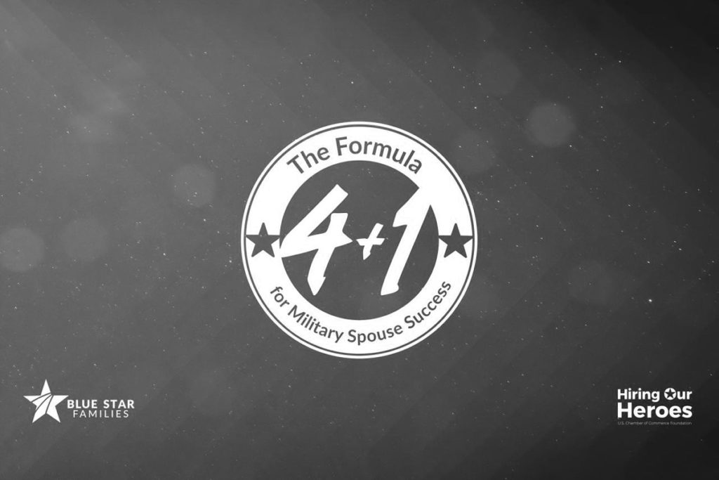 the 4+1 commitment badge logo: 4+1 the formula for military spouse success